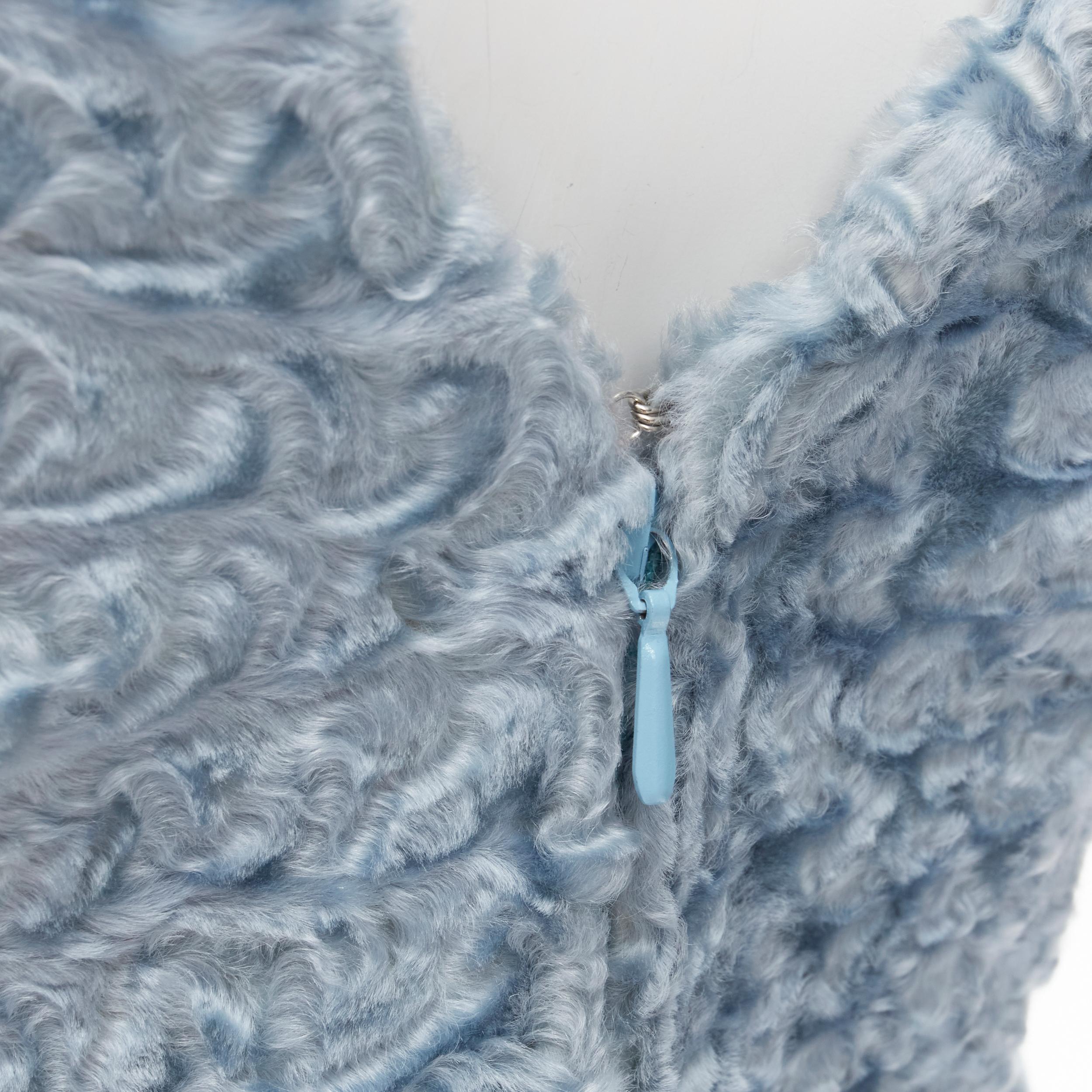 vintage DOLCE GABBANA blue lamb shearling fur V-neck fitted vest top IT38 XS 5