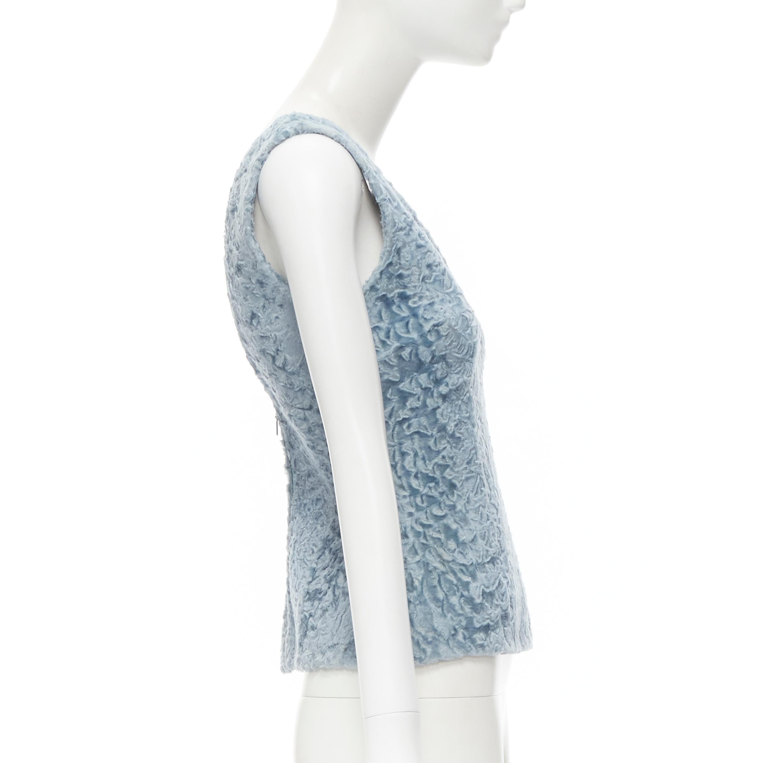 vintage DOLCE GABBANA blue lamb shearling fur V-neck fitted vest top IT38 XS In Good Condition In Hong Kong, NT