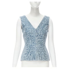 vintage DOLCE GABBANA blue lamb shearling fur V-neck fitted vest top IT38 XS
