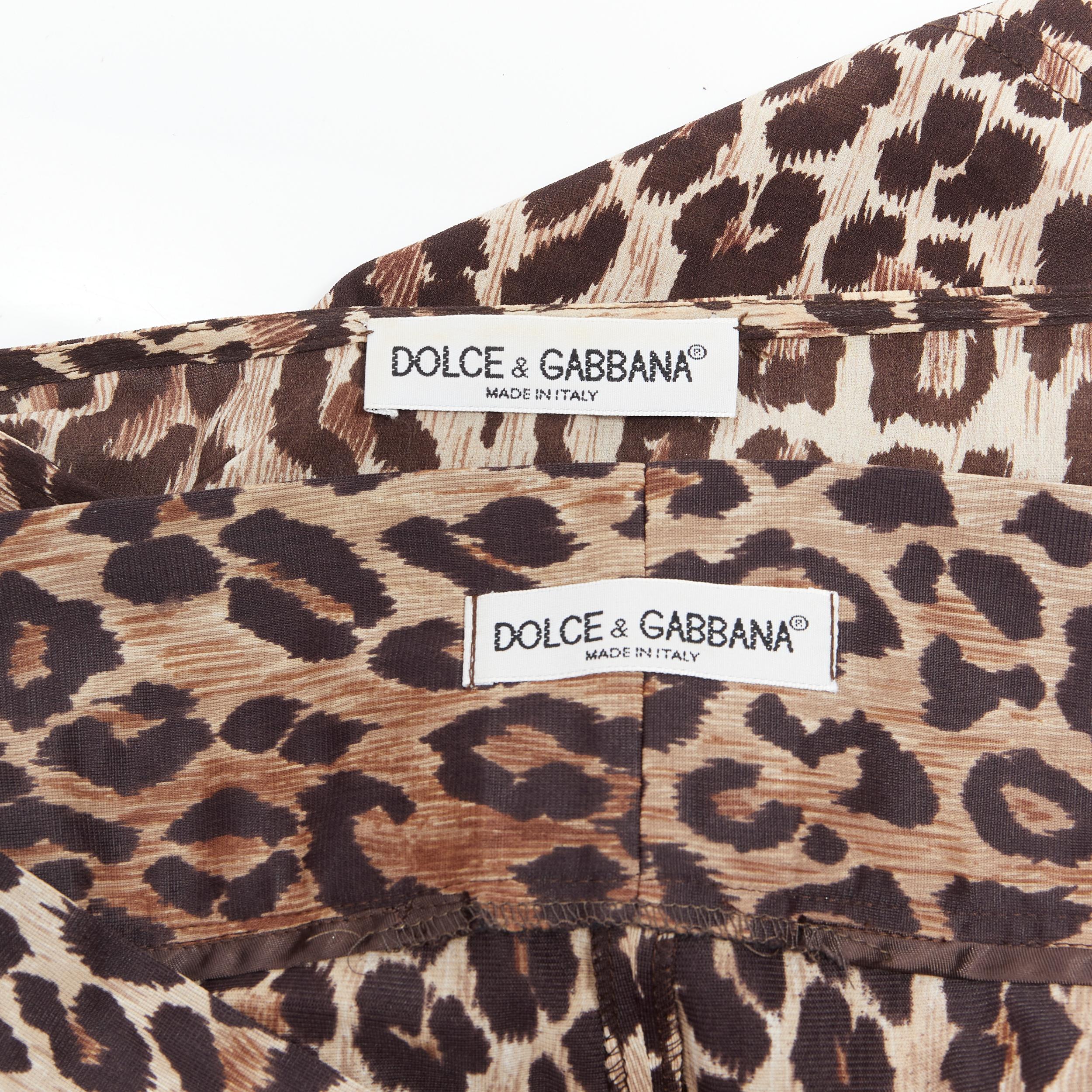 vintage DOLCE GABBANA brown leopard print silk cap sleeve top trousers IT42  M