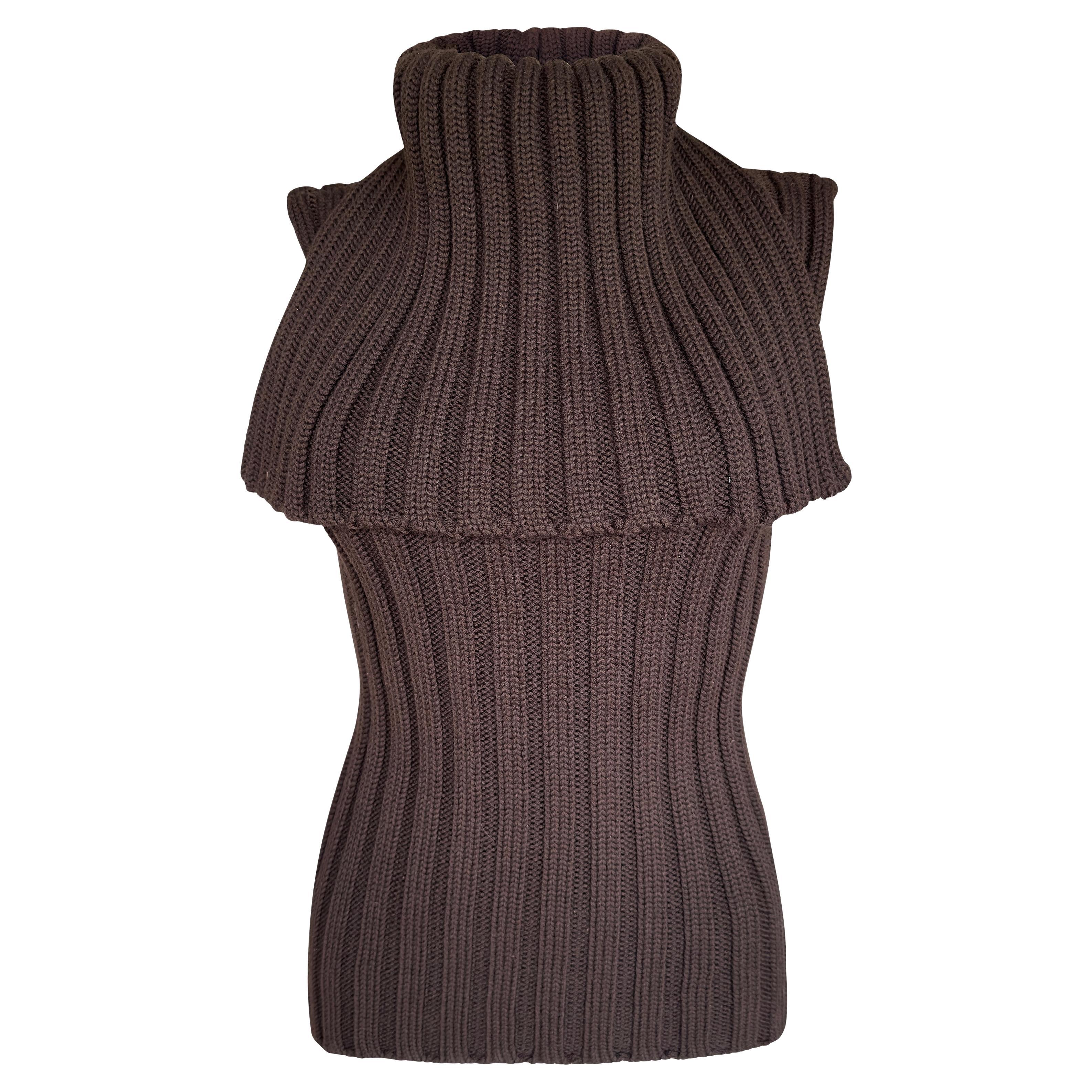 Vintage Dolce & Gabbana brown wool vest sweater turtleneck top-runway F/W 2002 