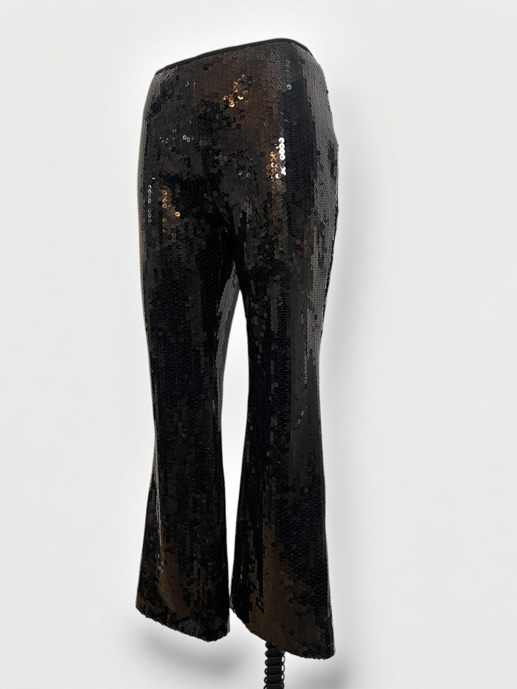 Vintage Dolce & Gabbana c. Pantalon évasé à sequins noirs, printemps/été 1999 Pour femmes en vente