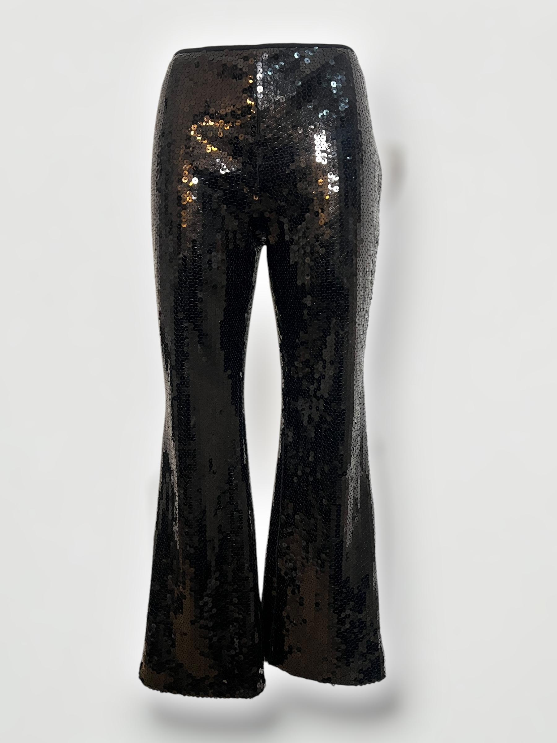Vintage Dolce & Gabbana c. Pantalon évasé à sequins noirs, printemps/été 1999 en vente 3