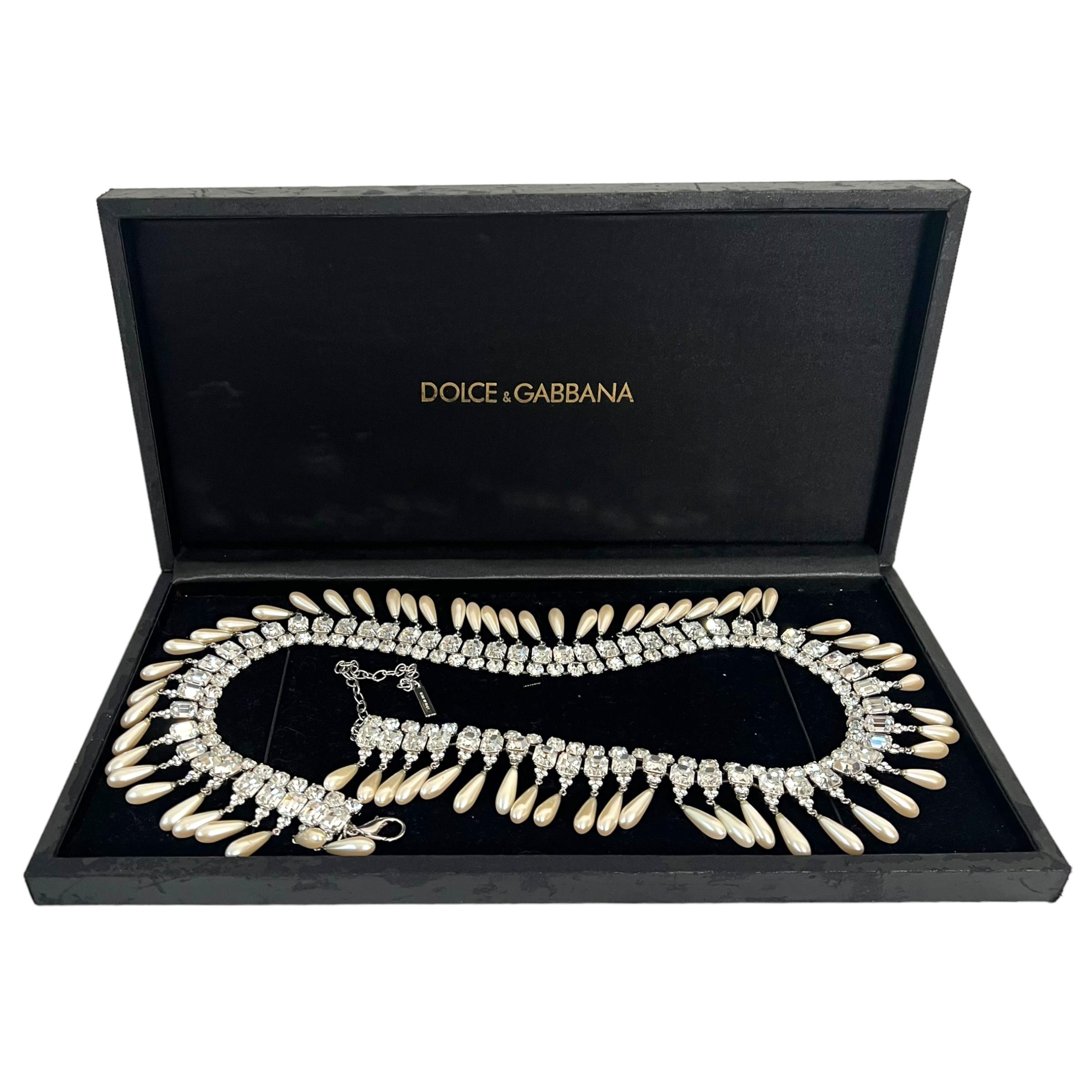 Vintage Dolce & Gabbana crystal pearl chain belt  For Sale 6