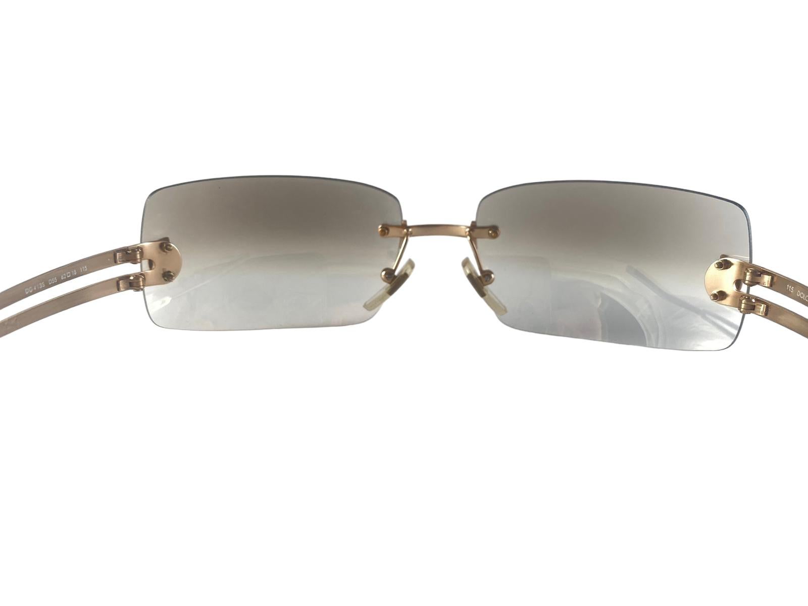 Brown Vintage Dolce & Gabbana DG 4135 Gold Rimless Sunglasses 2000's Y2K For Sale