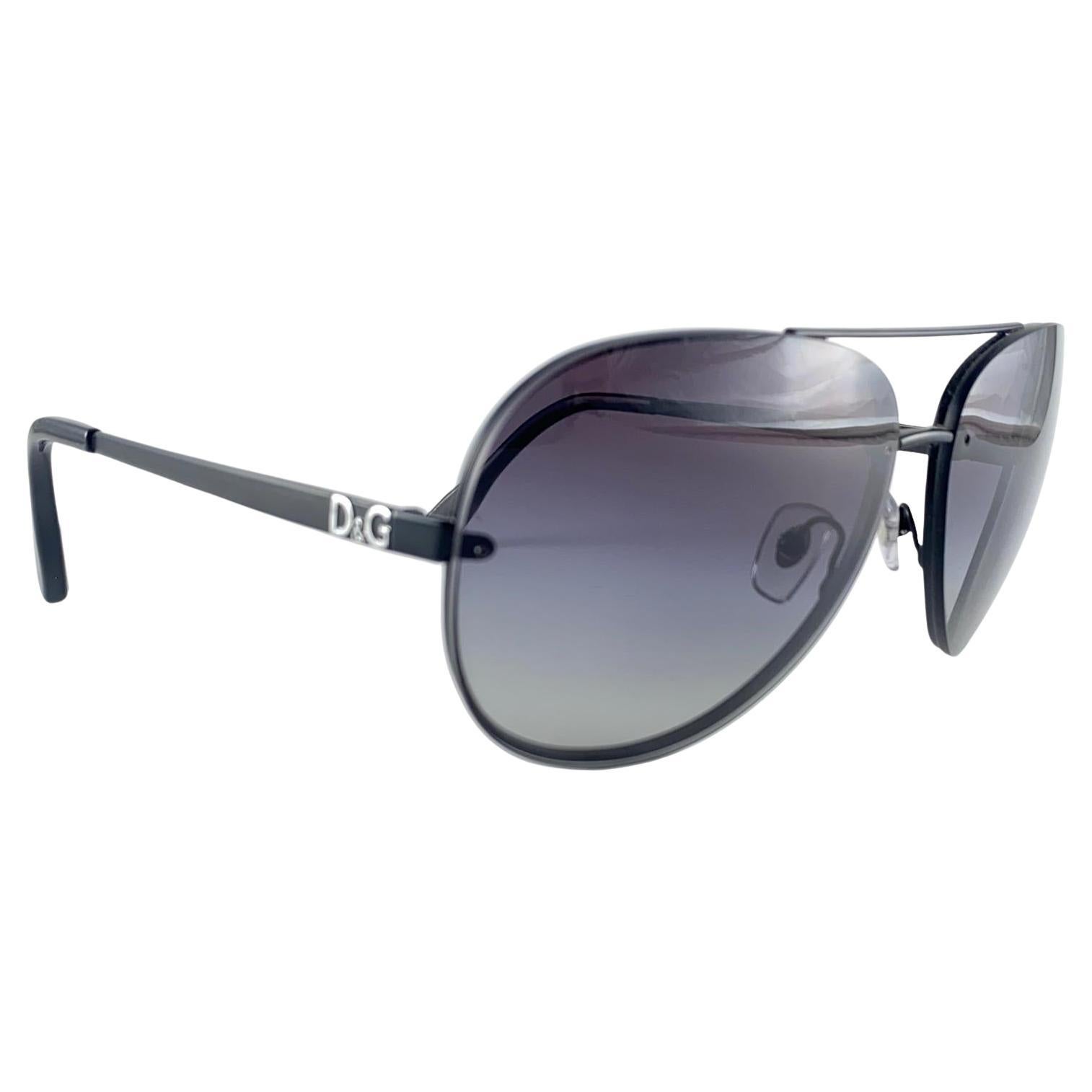Vintage Dolce and Gabbana DG 6068 Black Aviator Sunglasses 2000 s Y2K at 1stDibs