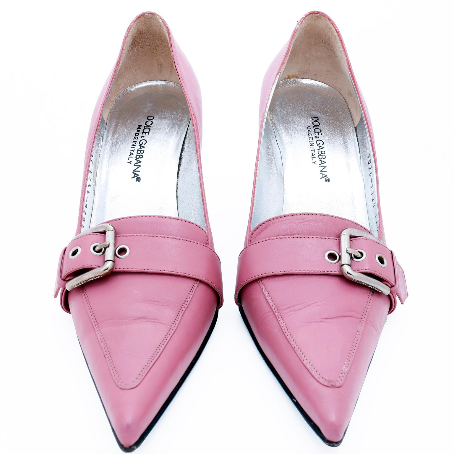 Vintage Dolce & Gabbana Dusty Purple Pink Leather Buckle Shoes Size 37 2