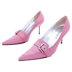 Vintage Dolce & Gabbana Dusty Purple Pink Leather Buckle Shoes Size 37