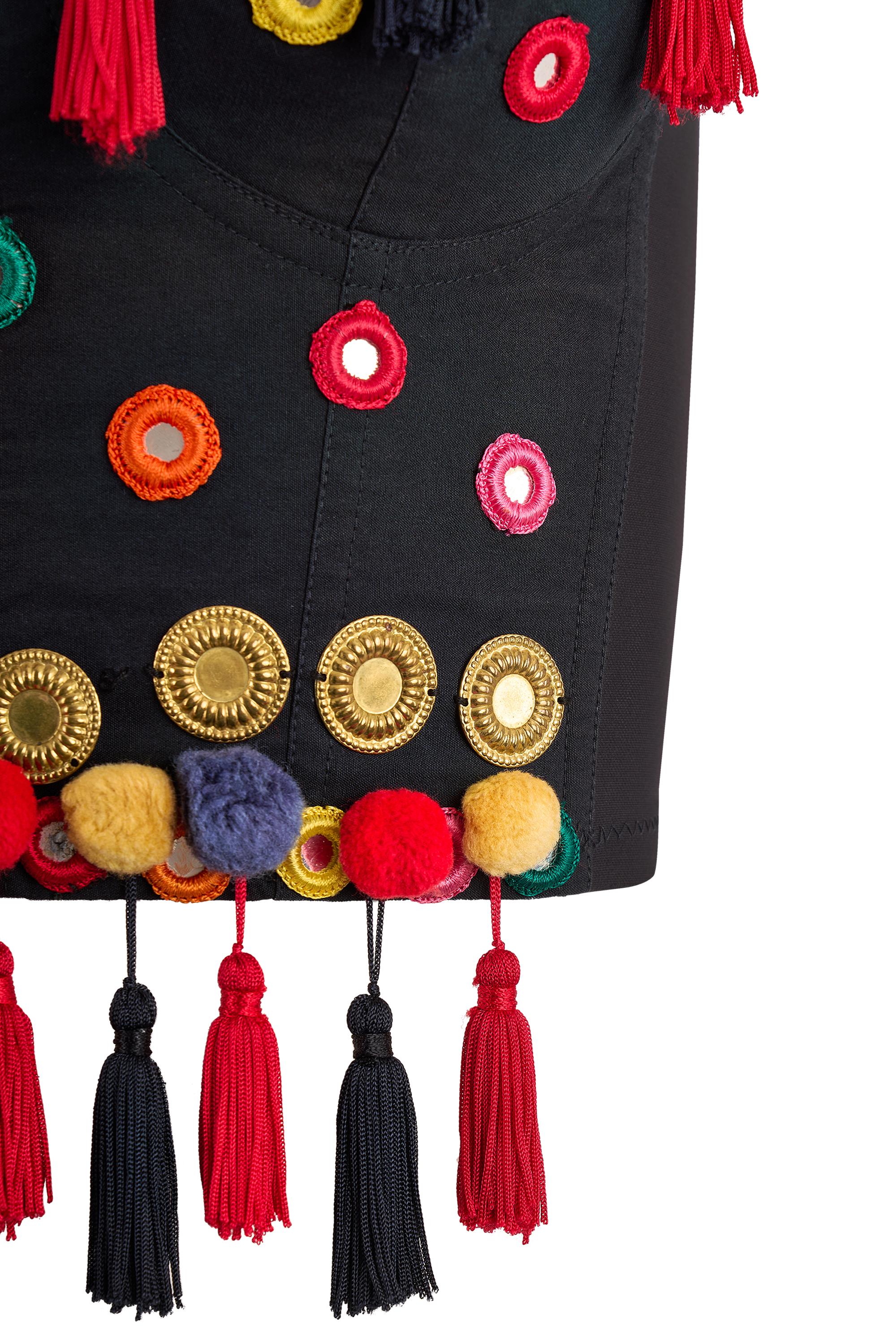 Vintage Dolce & Gabbana F/W 1992 Runway Pom Pom verschönert Korsett Top (Schwarz) im Angebot