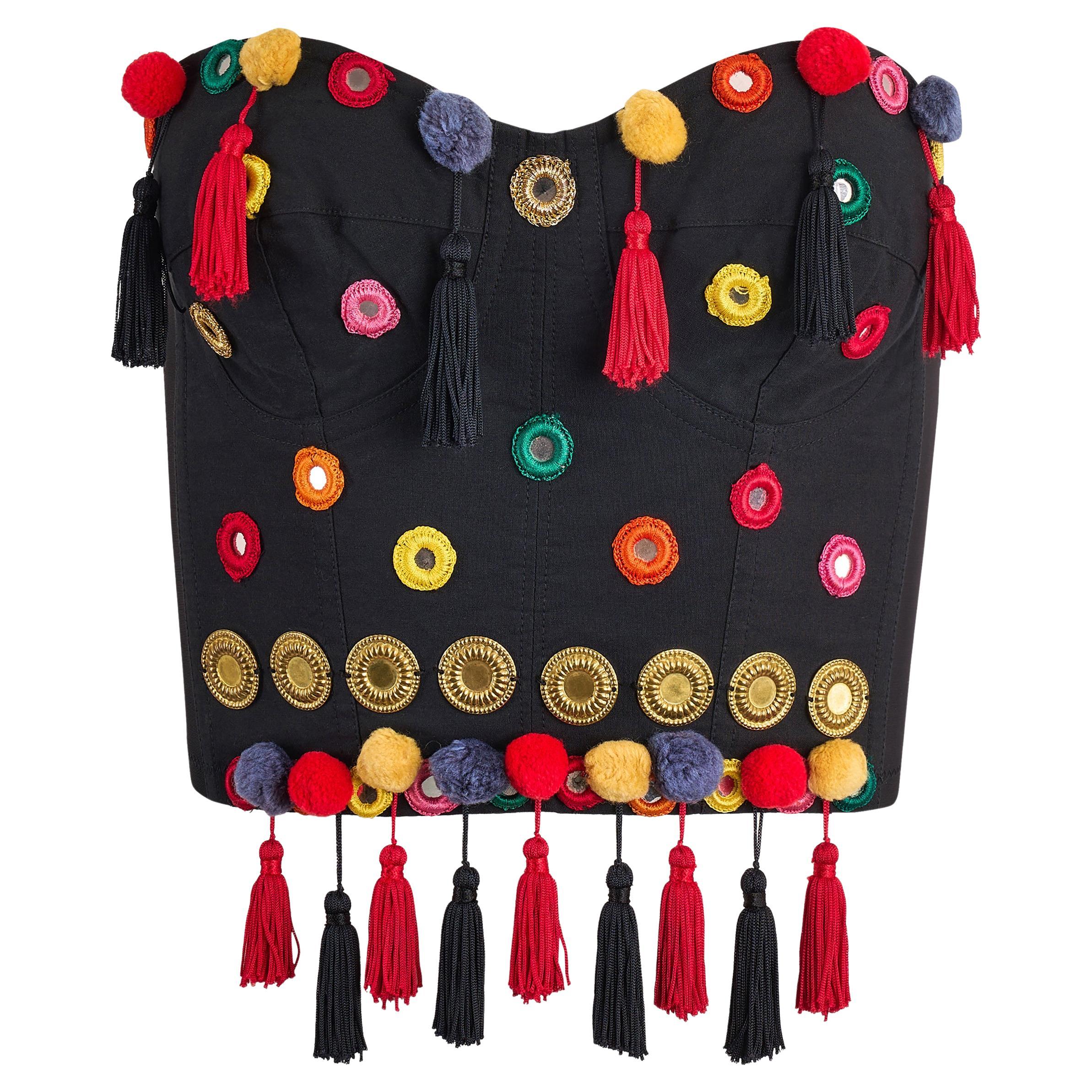 Vintage Dolce & Gabbana F/W 1992 Runway Pom Pom verschönert Korsett Top im Angebot
