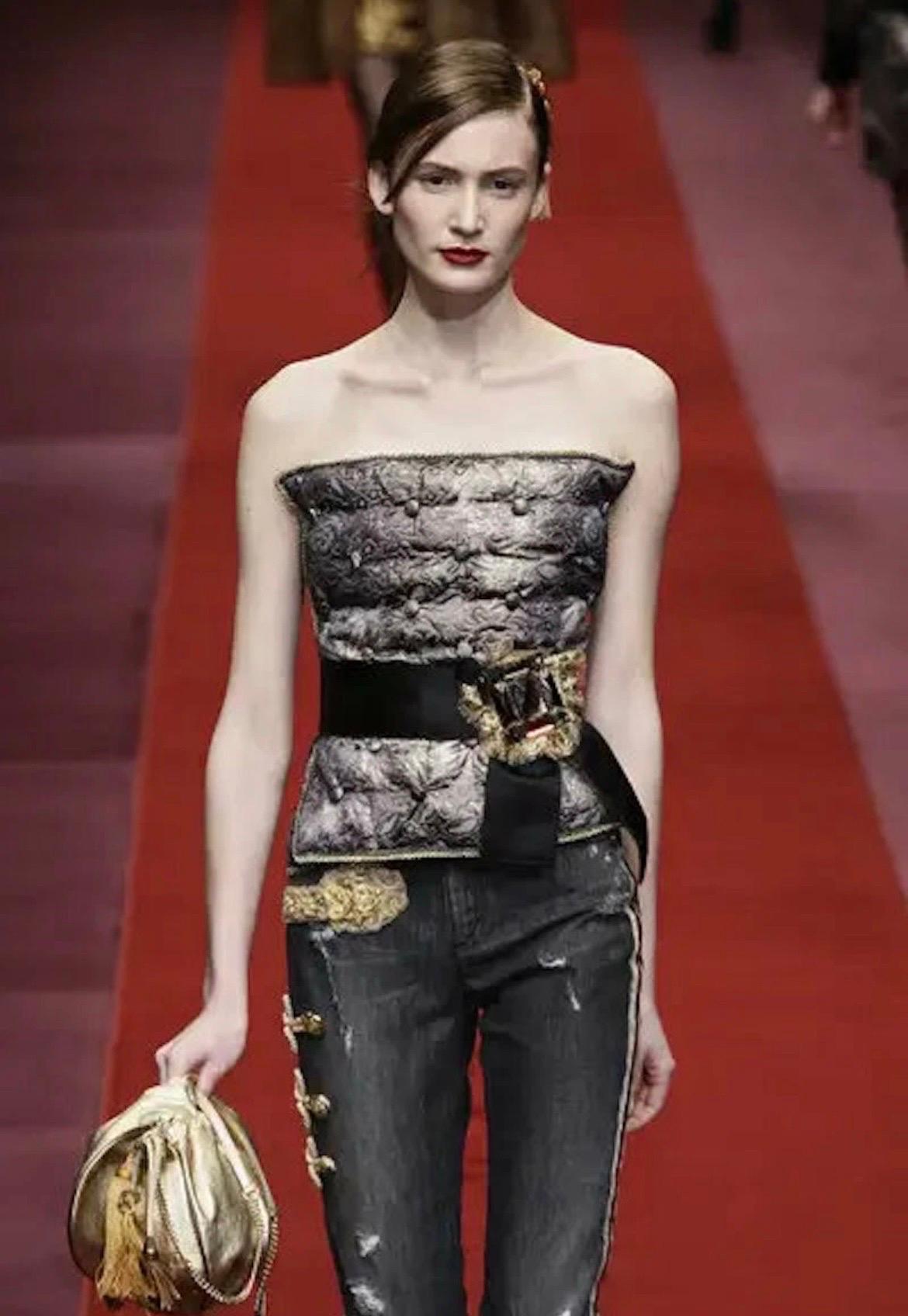 Black Vintage Dolce & Gabbana Fall 2009 Runway Military-Inspired Embroidered Jeans For Sale