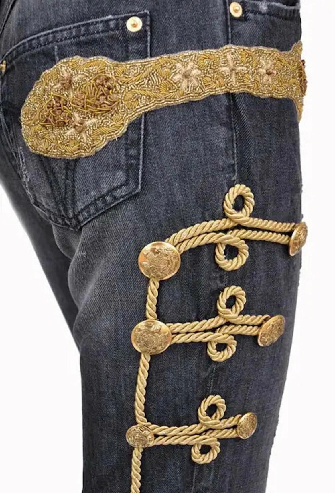 Vintage Dolce & Gabbana Fall 2009 Runway Military-Inspired Embroidered Jeans For Sale 2