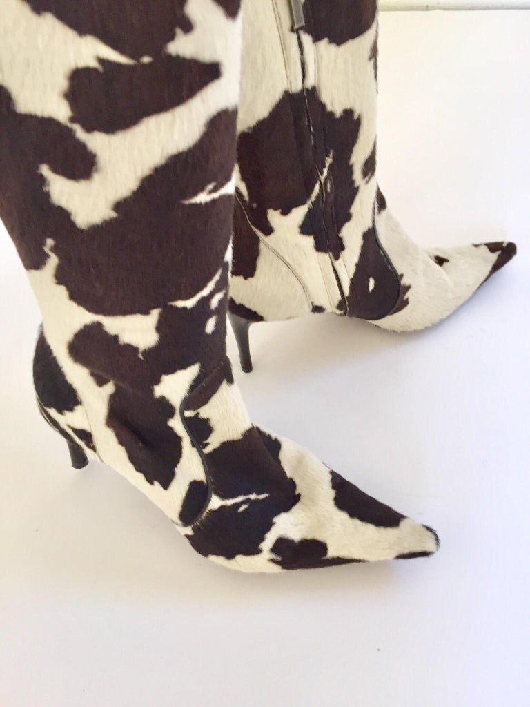Vintage Dolce and Gabbana Fitted Boots, Cow Print Calf Hair, Italy 