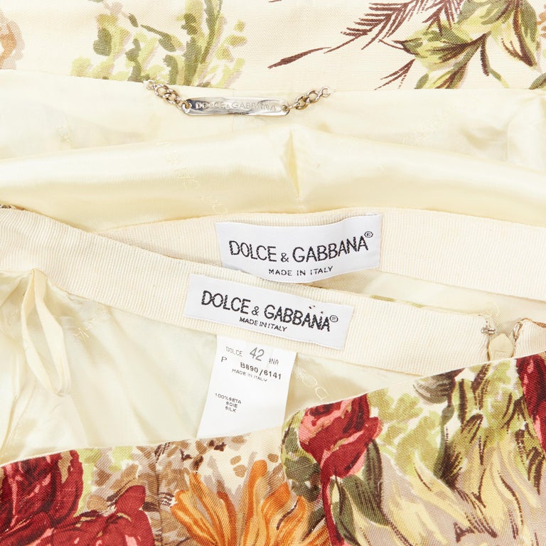 vintage DOLCE GABBANA floral illustration print raw linen jacket skirt ...