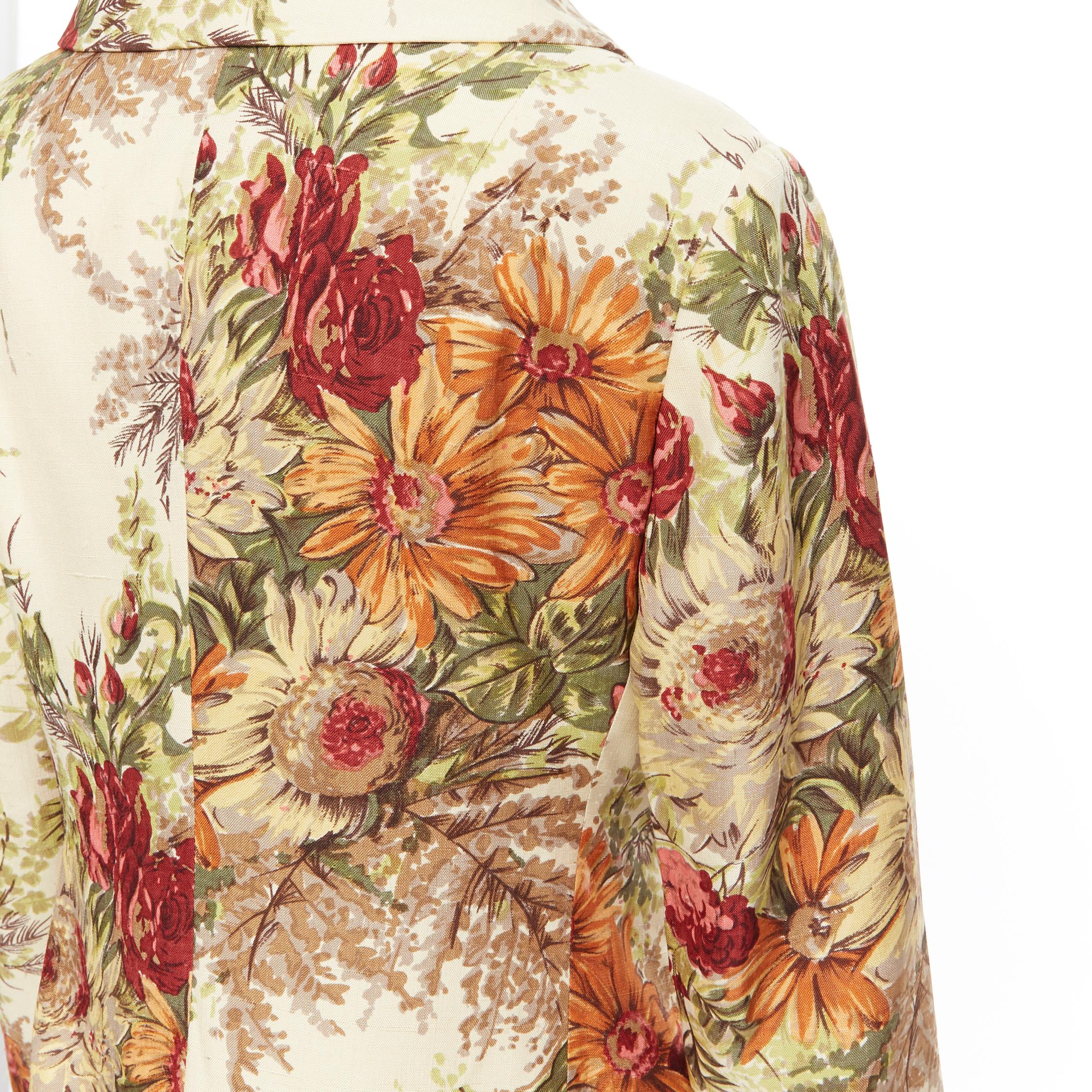 vintage DOLCE GABBANA floral illustration print raw linen jacket skirt suit IT42 1