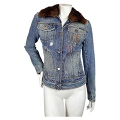 Vintage Dolce & Gabbana Fur Collar Embroidered Distressed Denim Jacket IT 42
