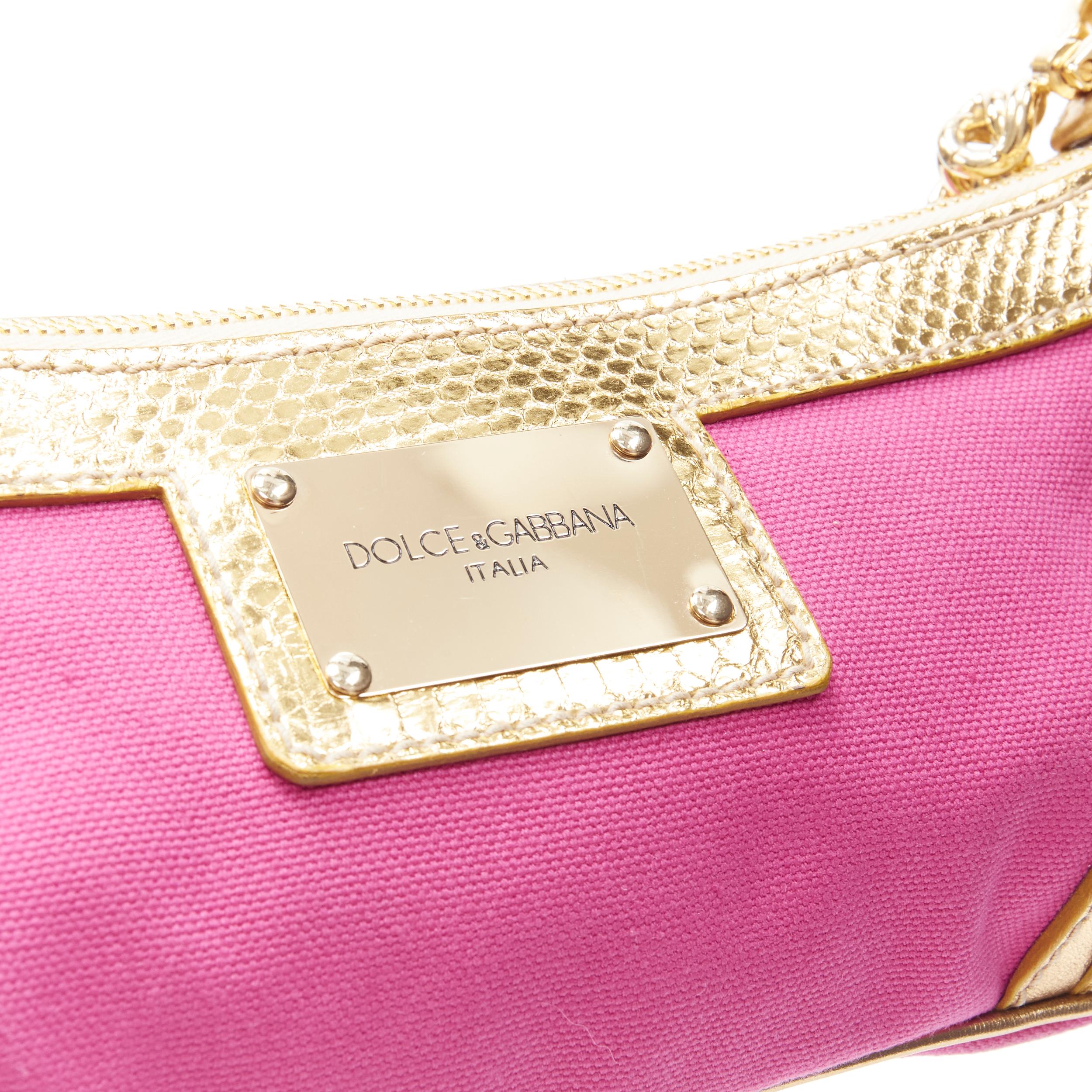 vintage DOLCE GABBANA fuschia pink gold scaled leather underarm shoulder bag In Excellent Condition In Hong Kong, NT