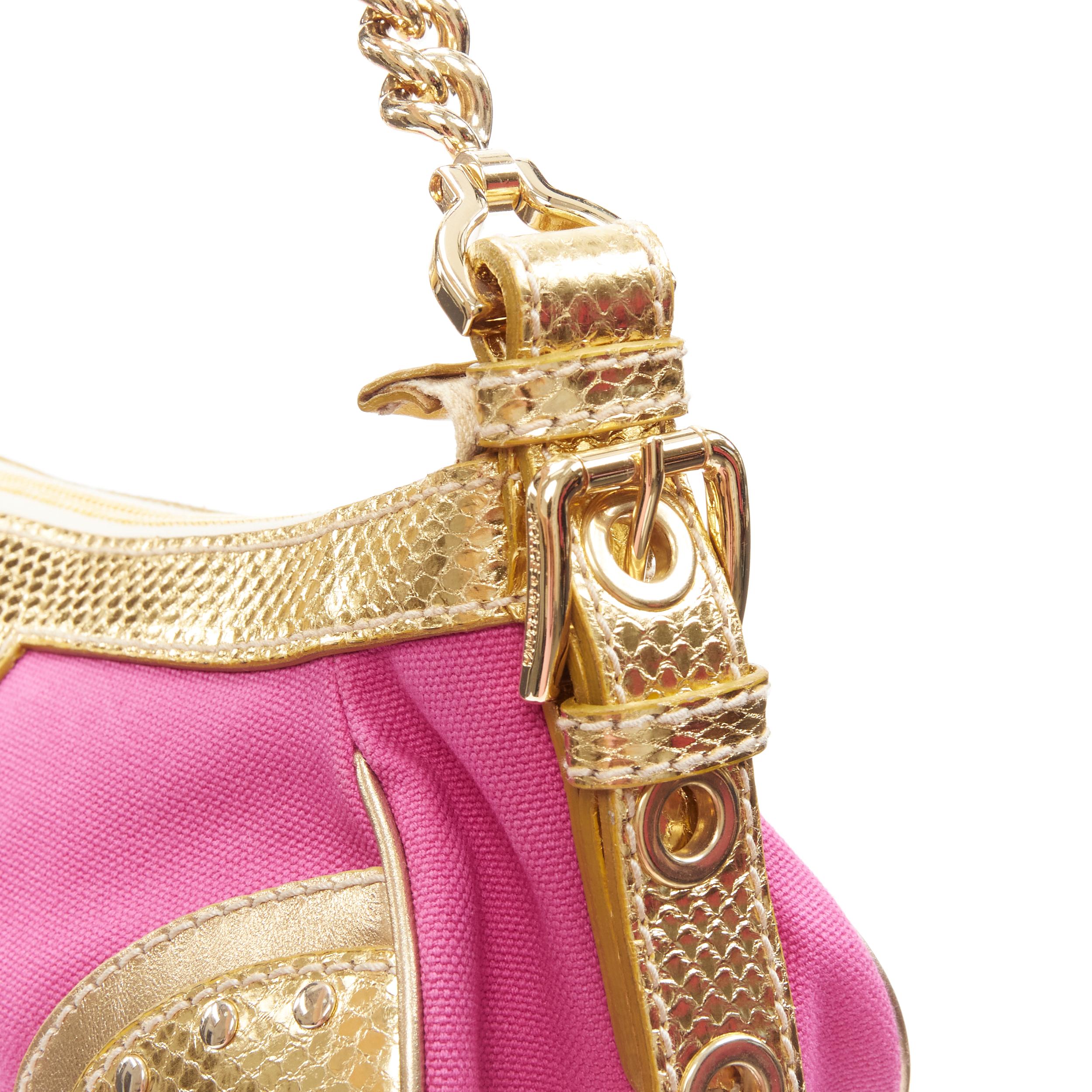 Women's vintage DOLCE GABBANA fuschia pink gold scaled leather underarm shoulder bag
