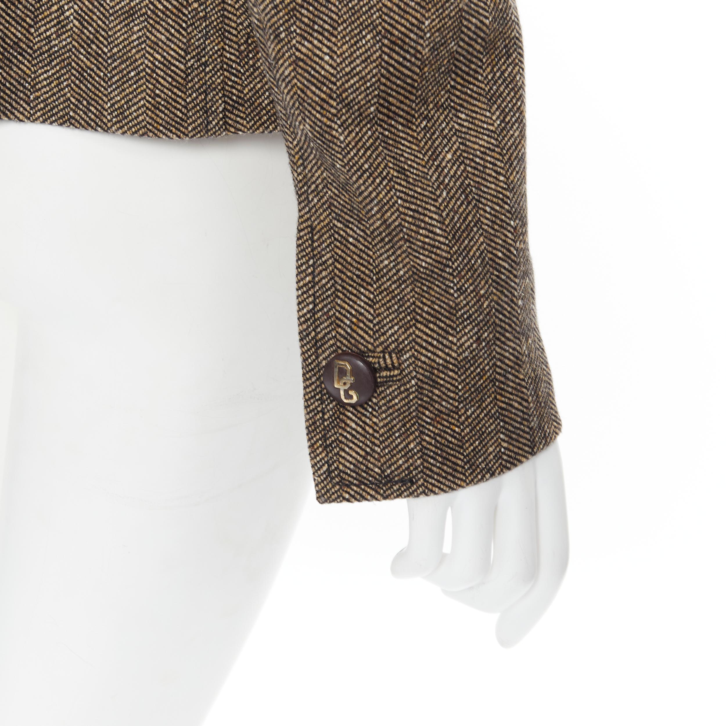 Women's vintage DOLCE GABBANA grey herringbone wool turtleneck layered blazer IT44 M
