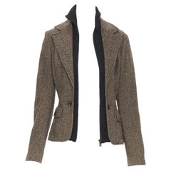 vintage DOLCE GABBANA grey herringbone wool turtleneck layered blazer IT44 M