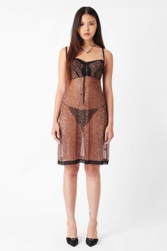 Vintage Dolce & Gabbana Leopard Print Mesh Slip Dress