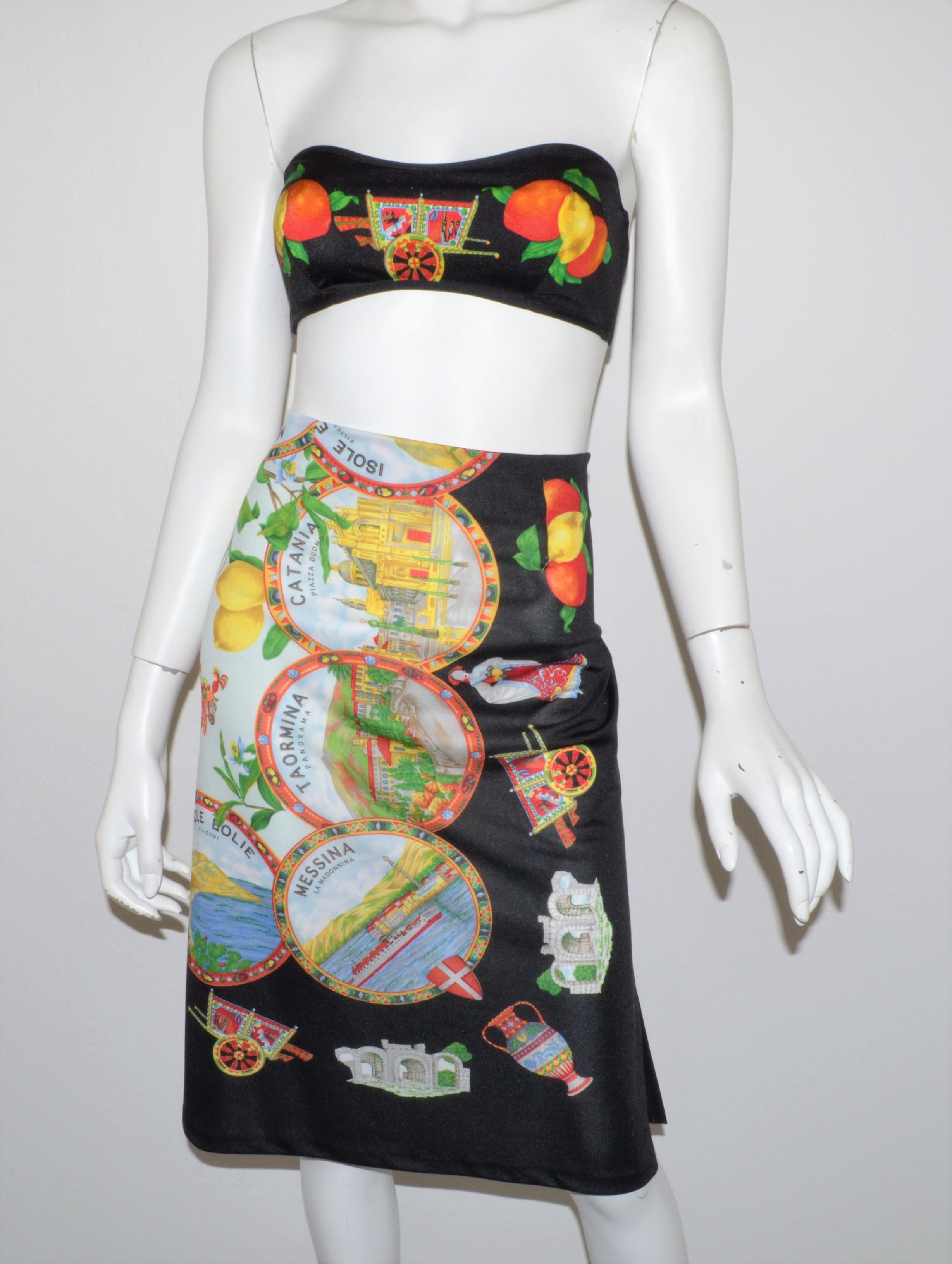 Vintage Dolce & Gabbana Mare Bandaeu Bikini Top and Skirt Cover Up Set In Excellent Condition In Carmel, CA