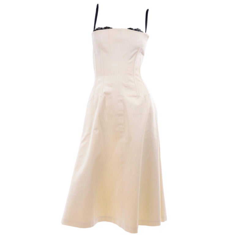 Vintage Dolce And Gabbana Peek A Boo Corset Black Lace Cream Cotton Dress For Sale At 1stdibs