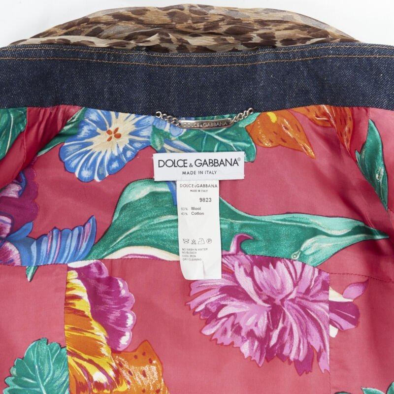 vintage DOLCE GABBANA pink tweed denim trimmed leopard scarf jacket IT42 For Sale 5