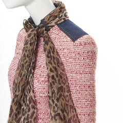 vintage DOLCE GABBANA pink tweed denim trimmed leopard scarf jacket IT42