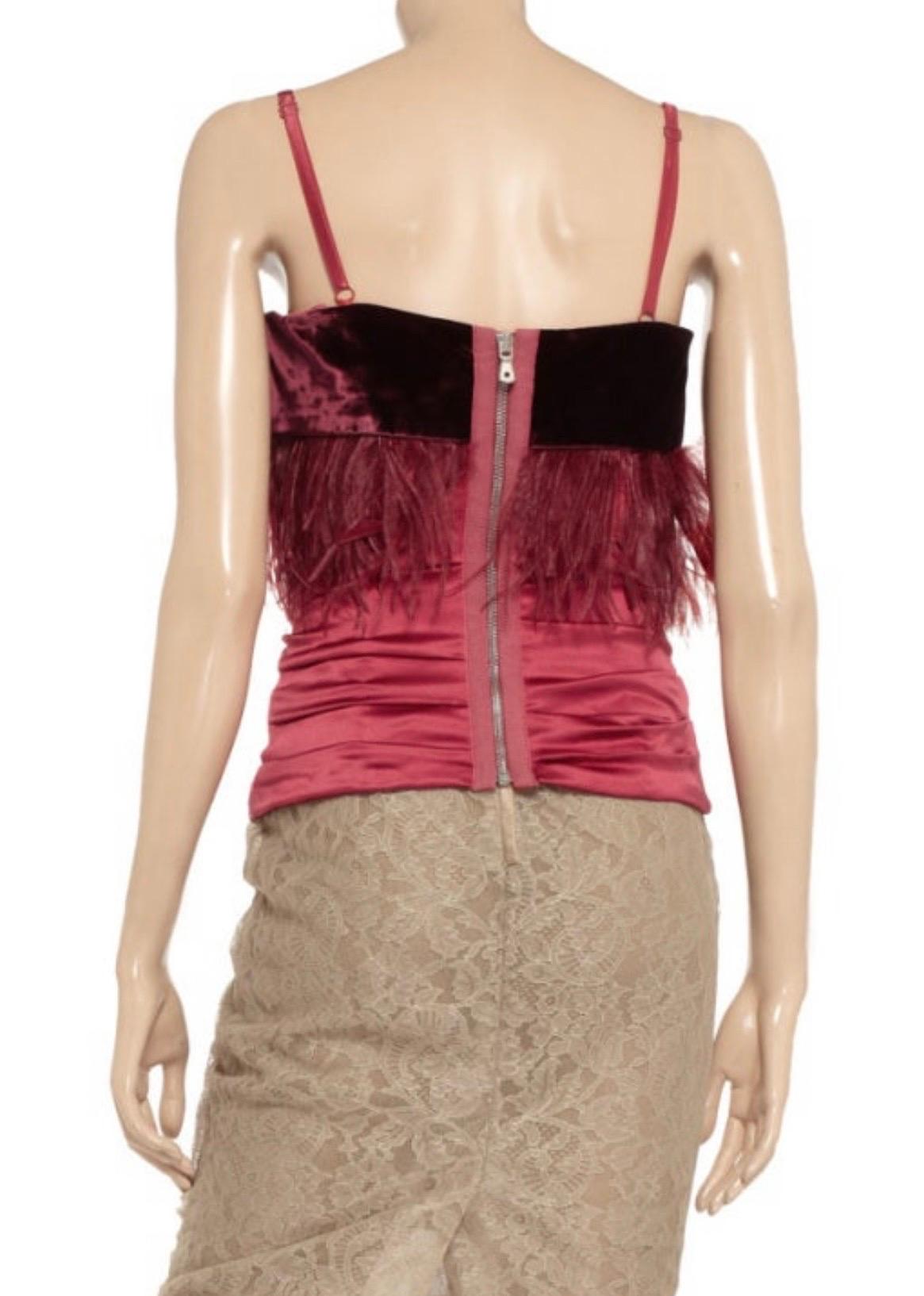 Vintage Dolce & Gabbana Red Embellished Corset Top with Crystals and Feathers In New Condition For Sale In Montgomery, TX