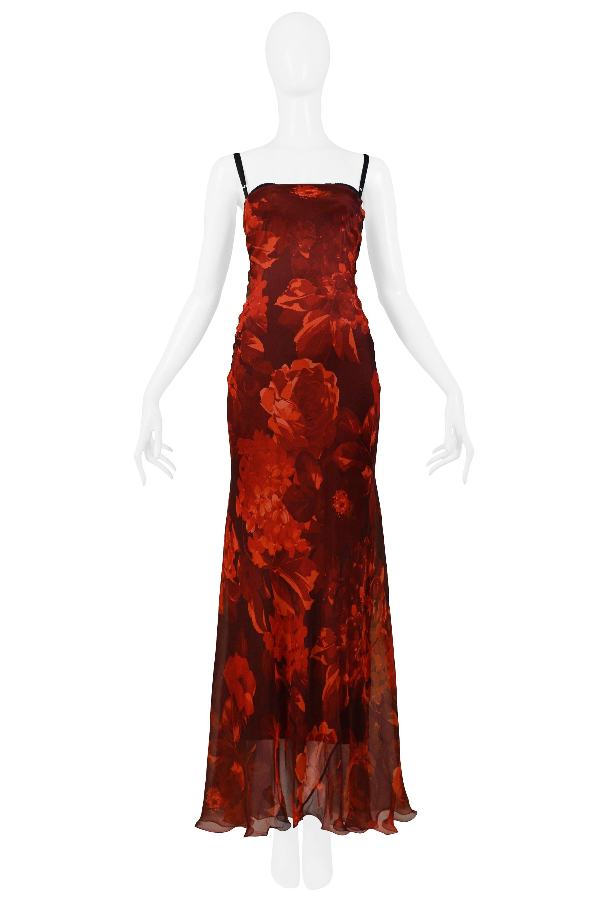 Gabbana Red Floral Silk Evening Gown 