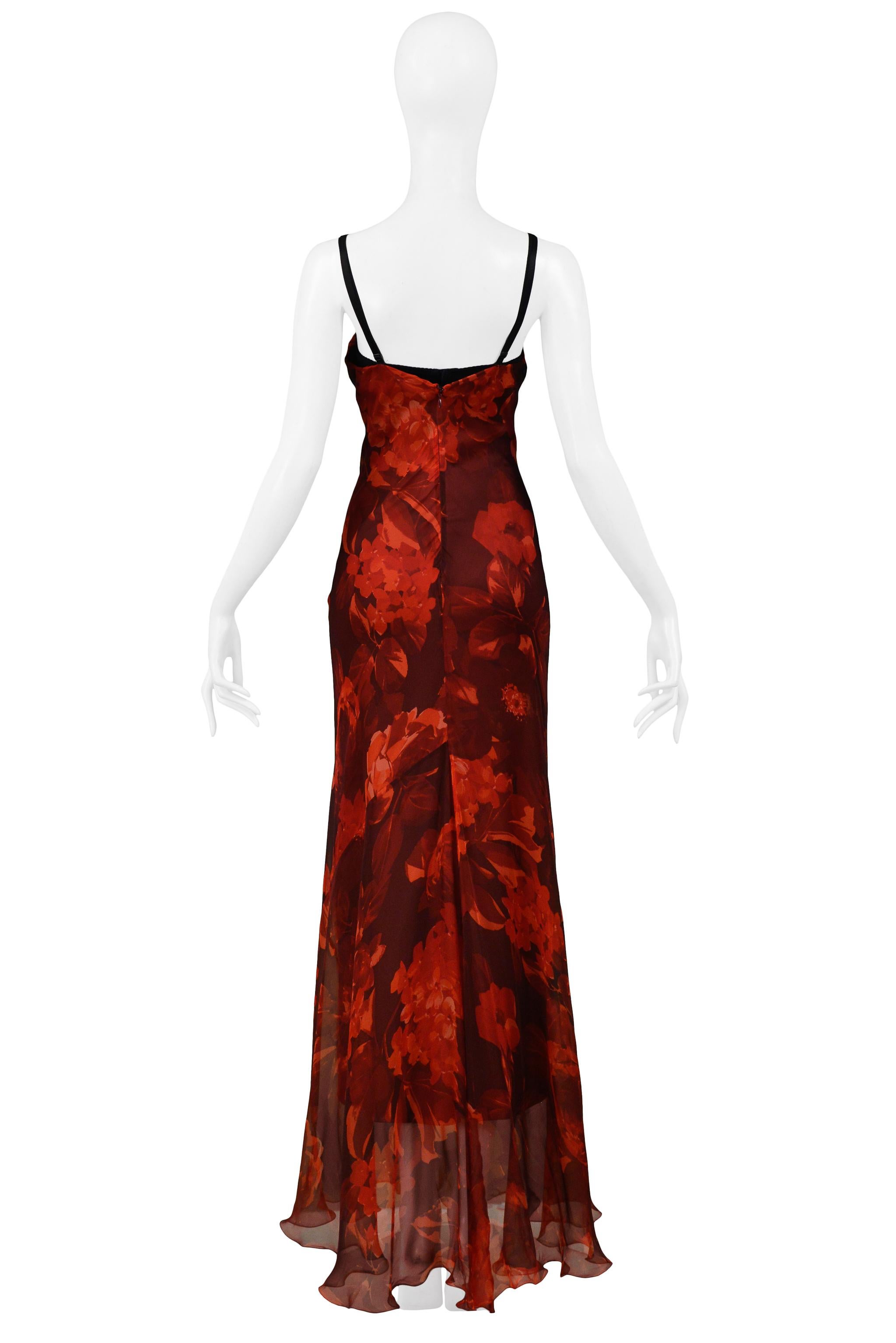 red floral silk dress
