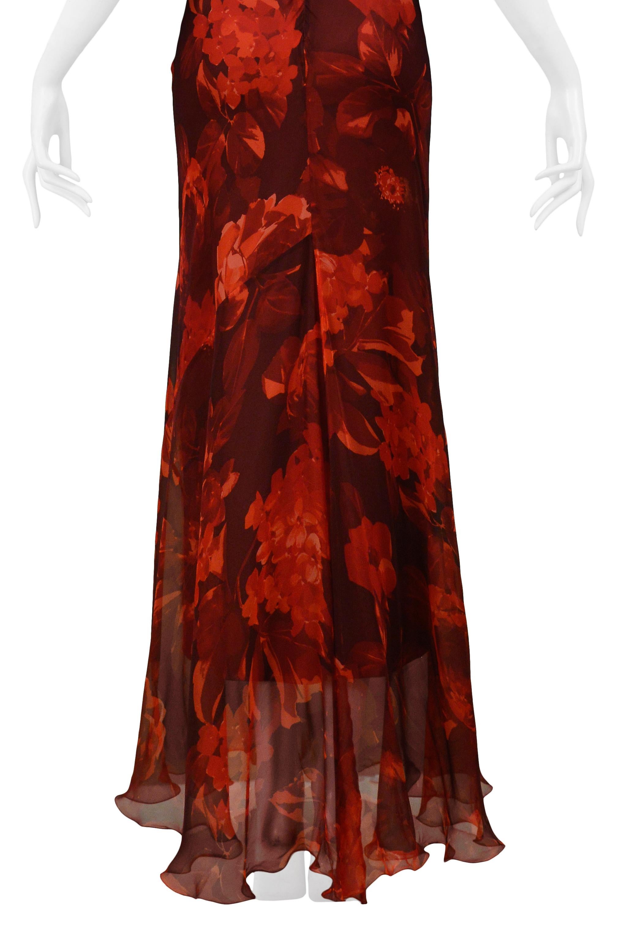 Women's Vintage Dolce & Gabbana Red Floral Silk Evening Gown