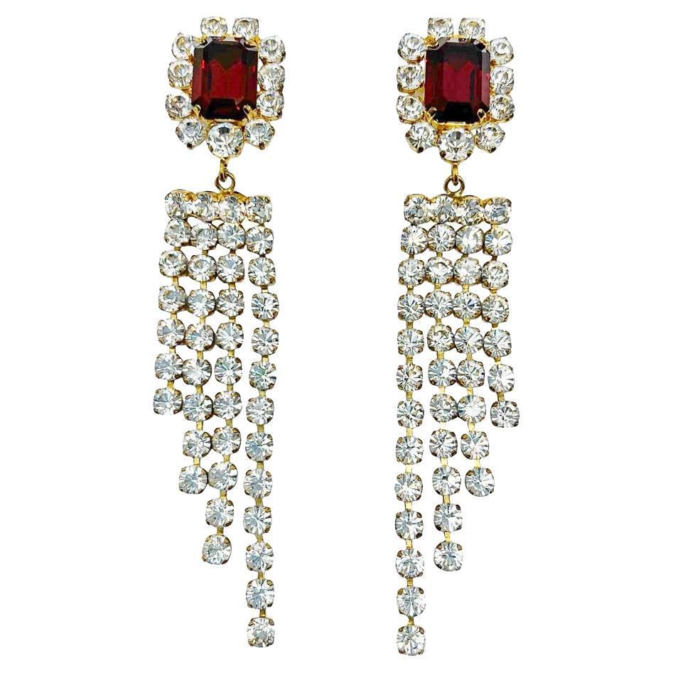 Vintage Dolce and Gabbana Ruby Glass and Rhinestone Chandelier Earrings ...