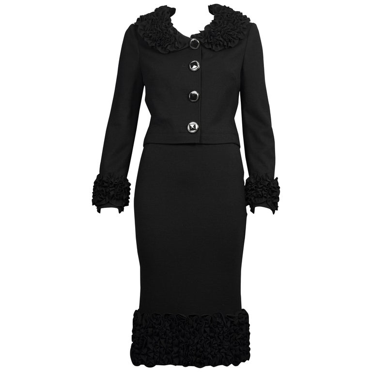 Chanel Black Cotton Wool Tweed Sequined Blazer Skirt Suit Set SZ 38 at  1stDibs