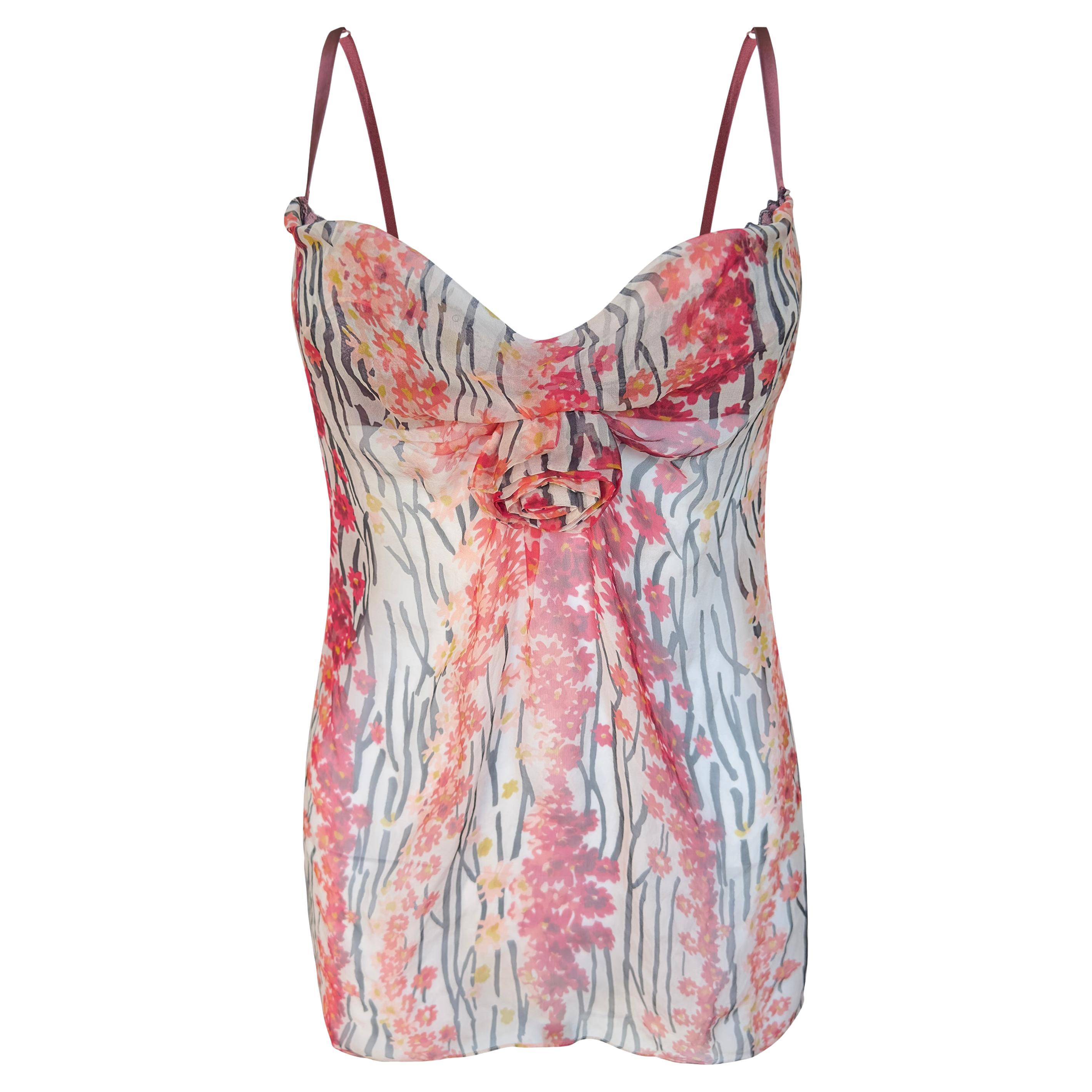 Vintage Dolce & Gabbana runway SS 2004 floral silk cami top For Sale