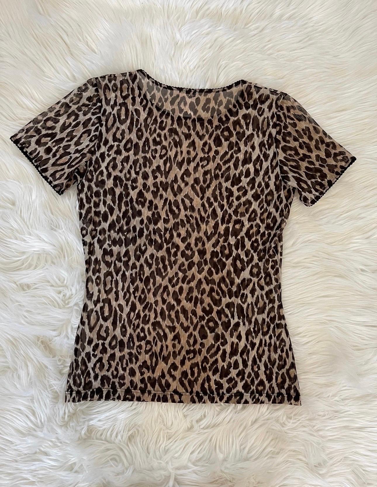 Black Vintage Dolce & Gabbana Sheer Cheetah Print Ruffle Lace See Through T Shirt Top For Sale
