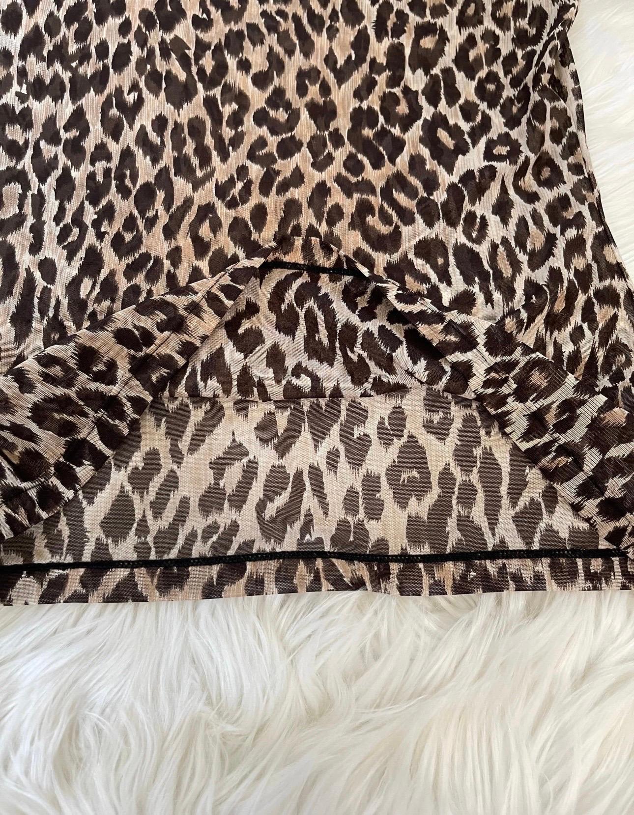 Vintage Dolce & Gabbana Sheer Cheetah Print Ruffle Lace See Through T Shirt Top For Sale 3