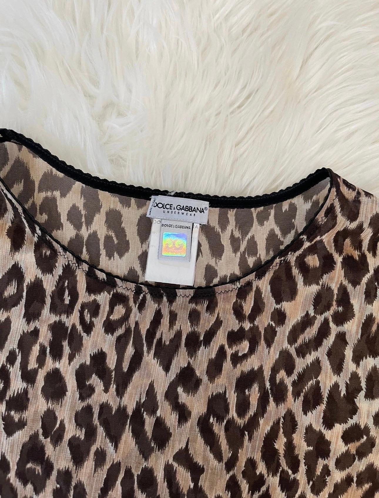 Vintage Dolce & Gabbana Sheer Cheetah Print Ruffle Lace See Through T Shirt Top For Sale 4