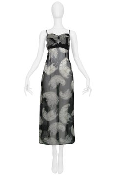 Vintage Dolce & Gabbana Sheer Feather Print Slip Dress 1997