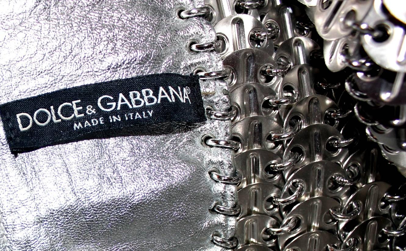 Women's Rare Dolce & Gabbana Silver Metallic Leather Chainmail Chain Link Mini Skirt