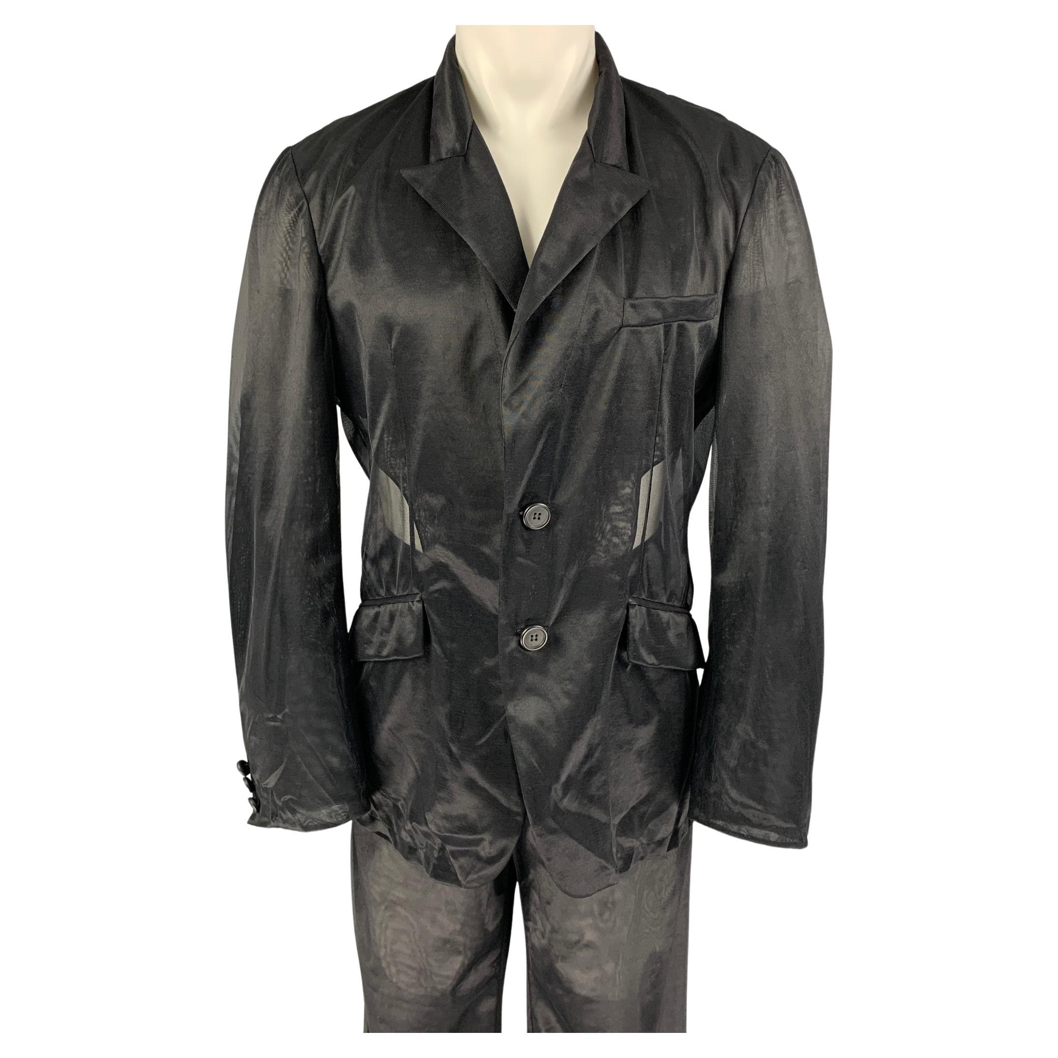 Vintage DOLCE & GABBANA Size 42 Black See-Through Polyamide Peak Lapel Suit