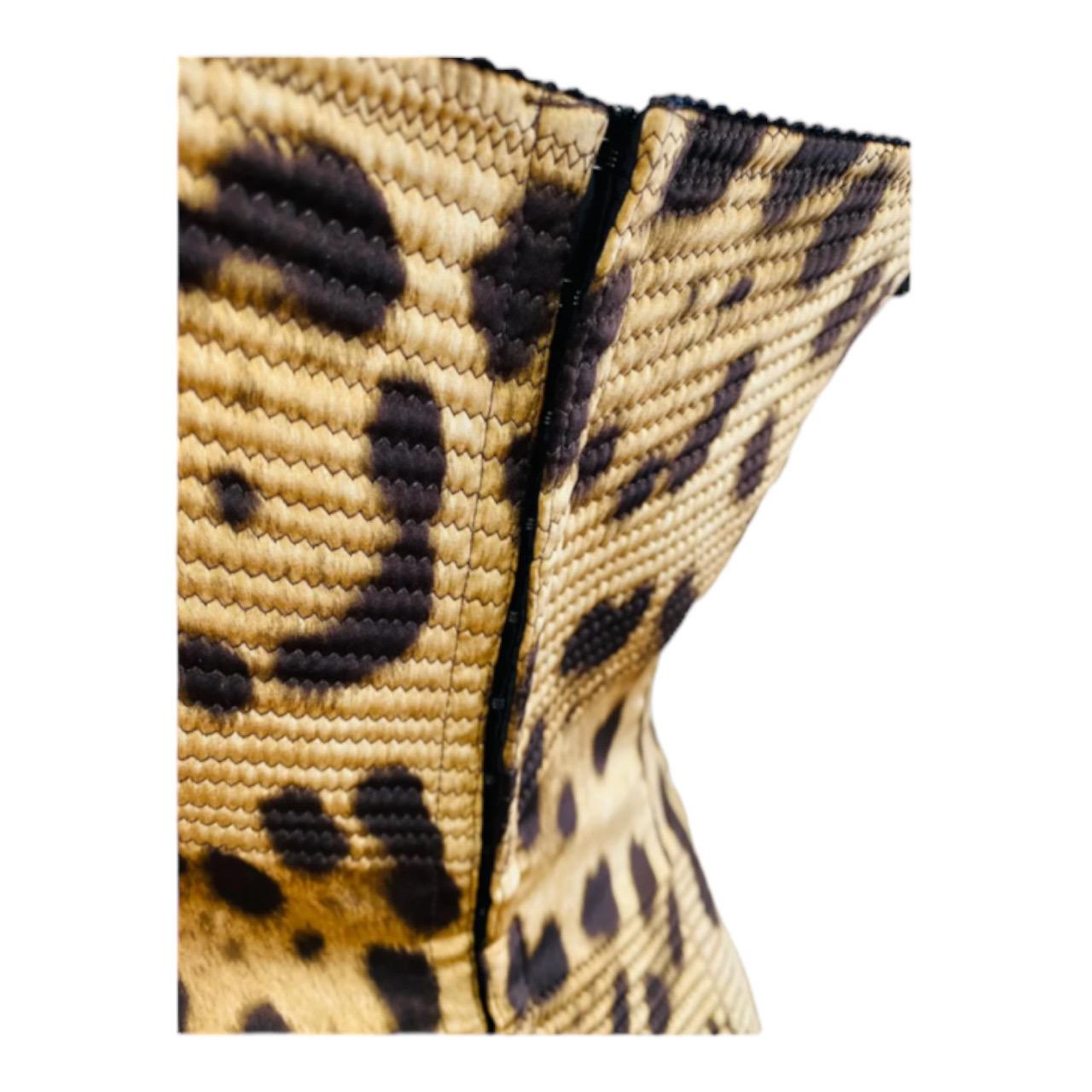 Vintage Dolce + Gabbana Stretch Silk Animal Leopard Print Corset Lace Up Dress For Sale 6