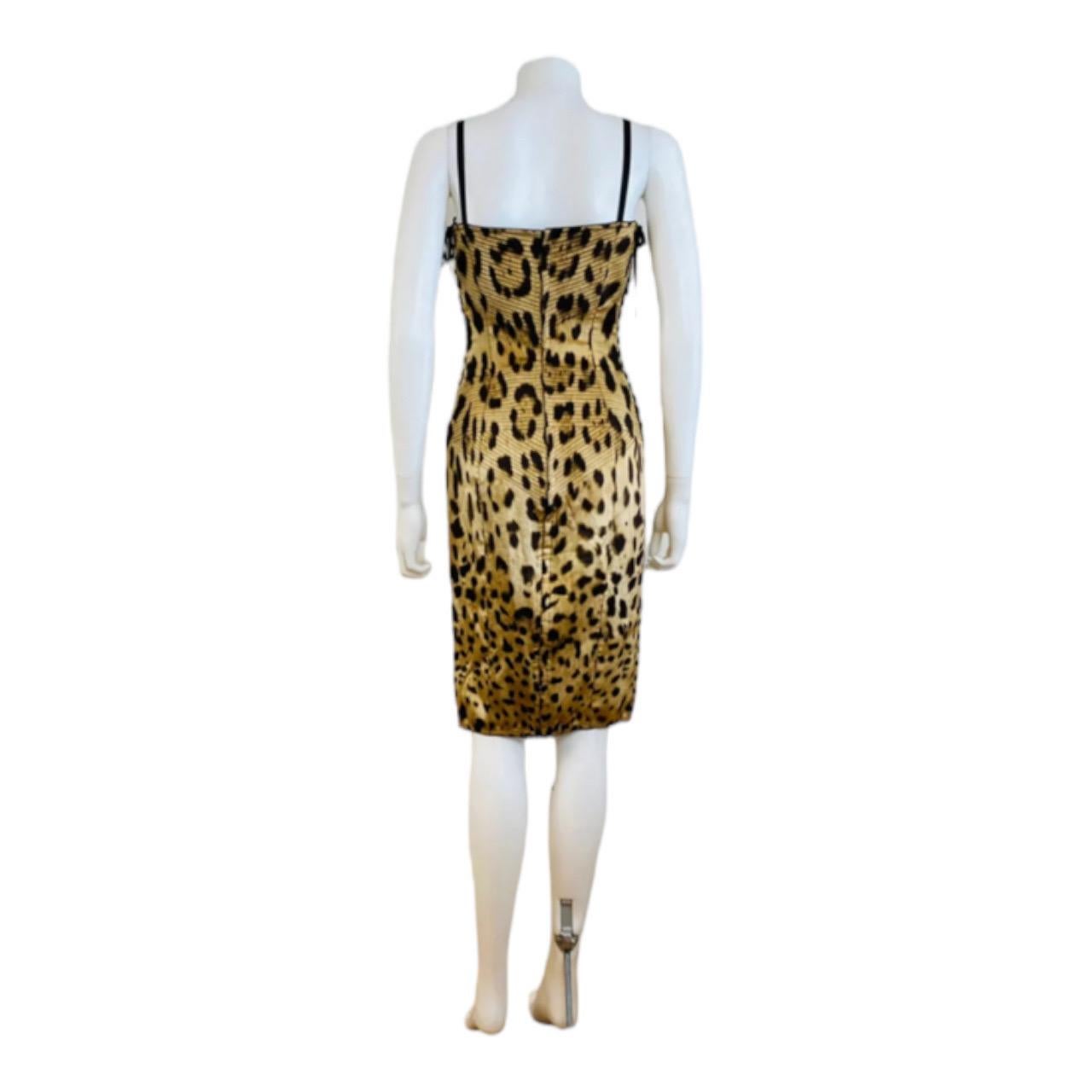 Vintage Dolce + Gabbana Stretch Silk Animal Leopard Print Corset Lace Up Dress For Sale 4