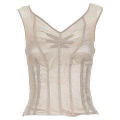 Vintage DOLCE GABBANA taupefarbenes Tank-Top aus nudefarbenem Netz mit Contour-Strick IT40 S