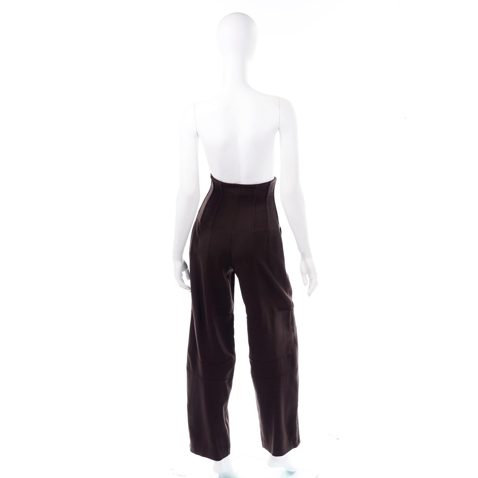 Vintage Dolce & Gabbana Ultra High Corset Waist Brown Wool Trousers Pants In Excellent Condition In Portland, OR