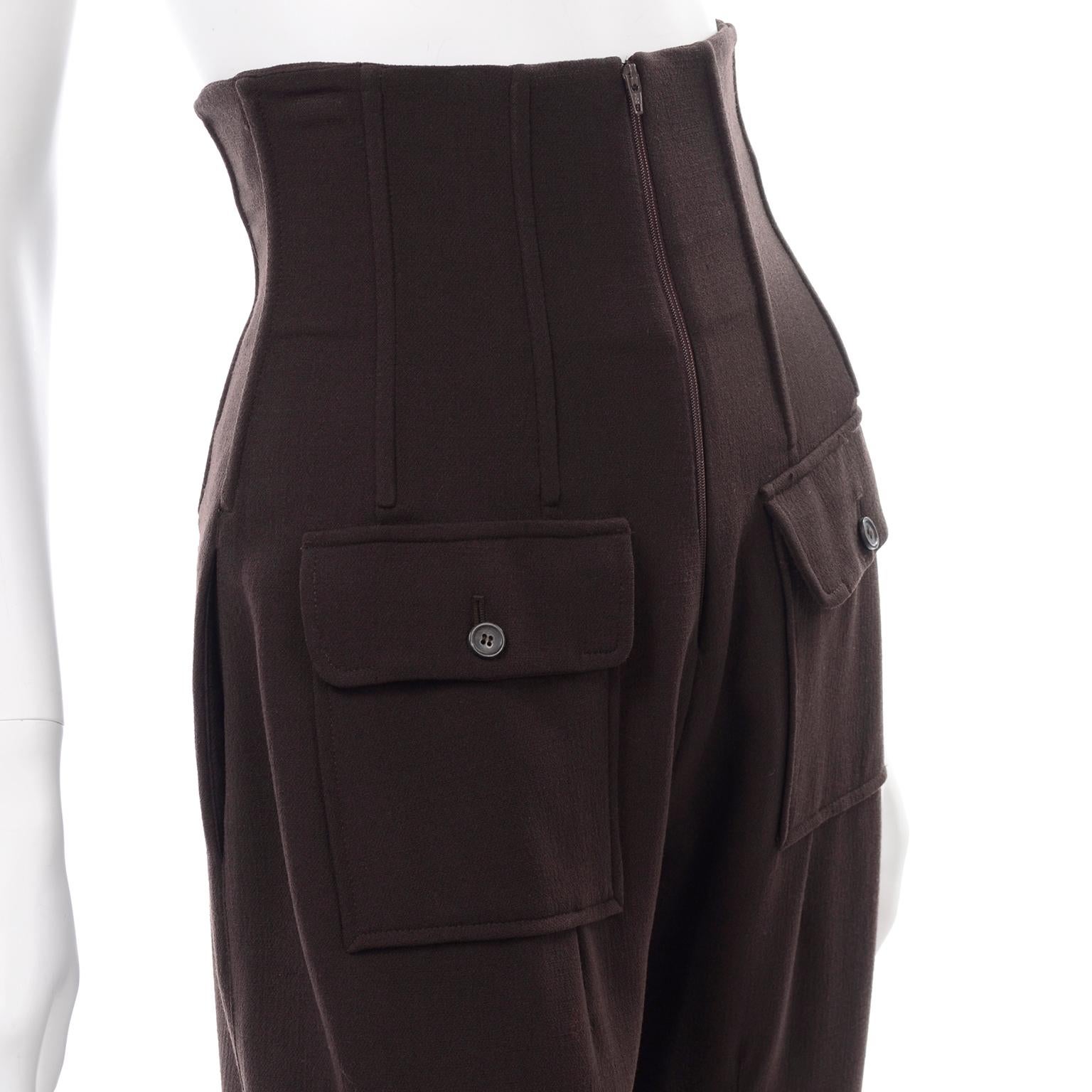 Vintage Dolce & Gabbana Ultra High Corset Waist Brown Wool Trousers Pants 2