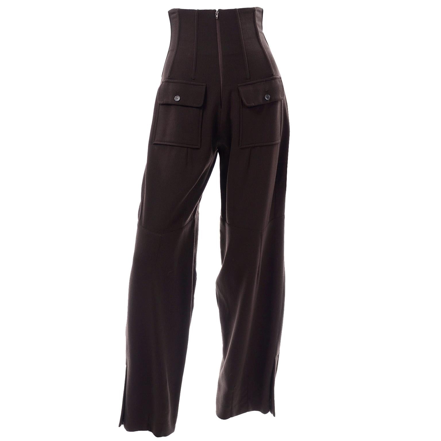 Vintage Dolce & Gabbana Ultra High Corset Waist Brown Wool Trousers Pants