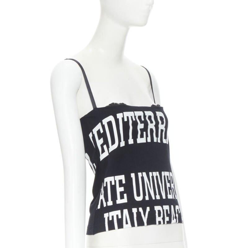 vintage DOLCE GABBANA University Icon black white lace bra tank top IT40 S
Reference: TGAS/B01454
Brand: Dolce Gabbana
Designer: Domenico Dolce and Stefano Gabbana
Model: University Logo Tube Top
Material: Cotton
Color: Black, White
Pattern: