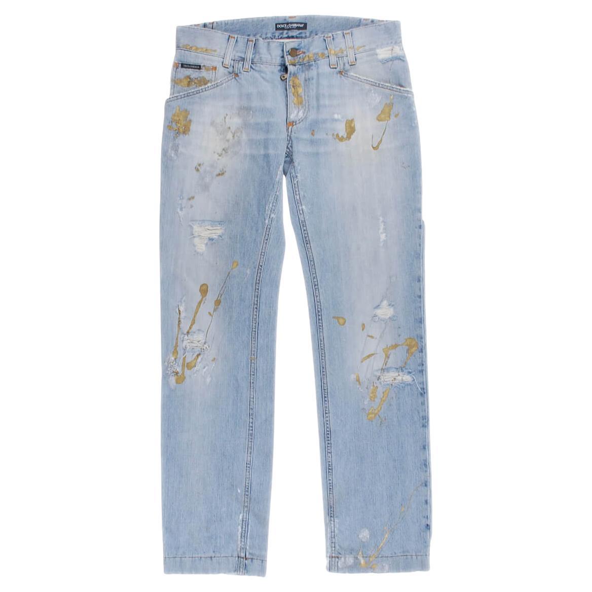 Vintage Dolce&Gabbana Mainline Distressed Paint Splash Denim Men Jeans Size ITA4 For Sale